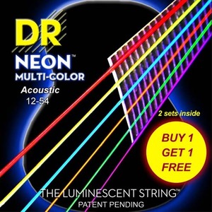 DR 디알 <BR>네온 1254 멀티컬러 통기타줄세트 2팩 Neon Multi Color Acoustic 1+1 <BR>K3코팅,헥사코어,포스포브론즈 <br>NMCA12